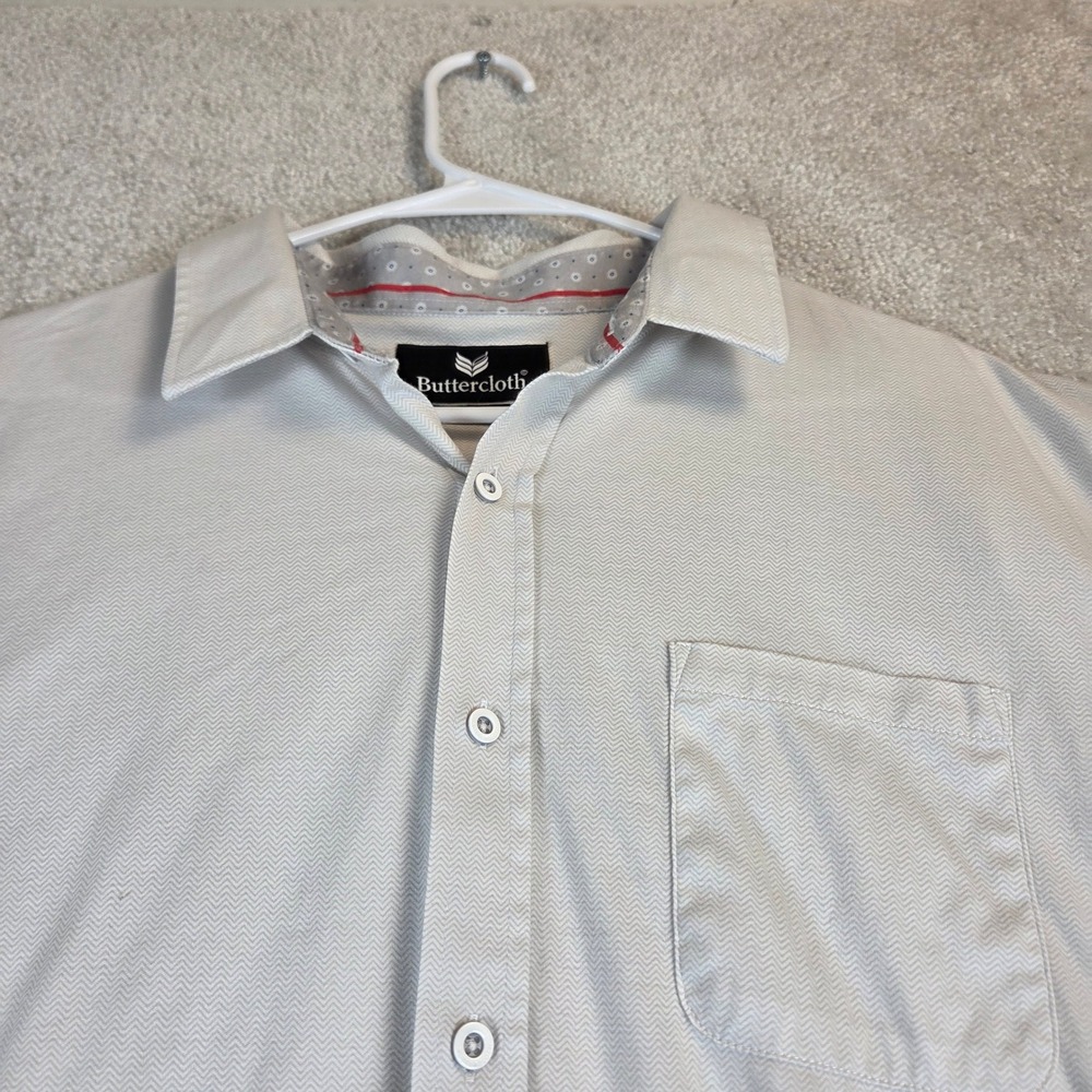 Buttercloth Mens XL White Short Sleeve Button Down Shirt‎ Regular Fit Cotton